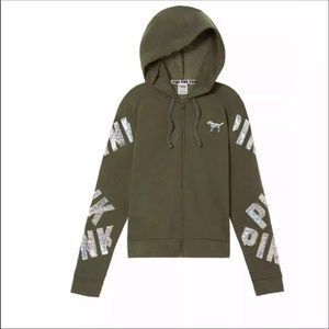 VS Pink Bling Hoodie Olive Sweater Sweatshirt NWT